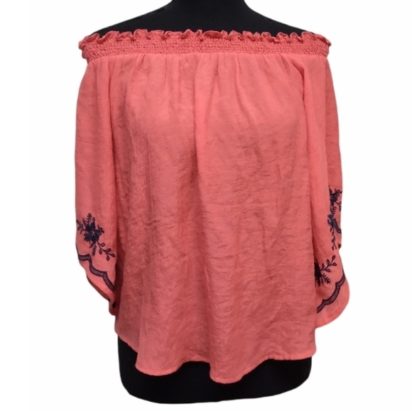 Anthropologie Tops - E hanger M off shoulder top embroidered sleeves